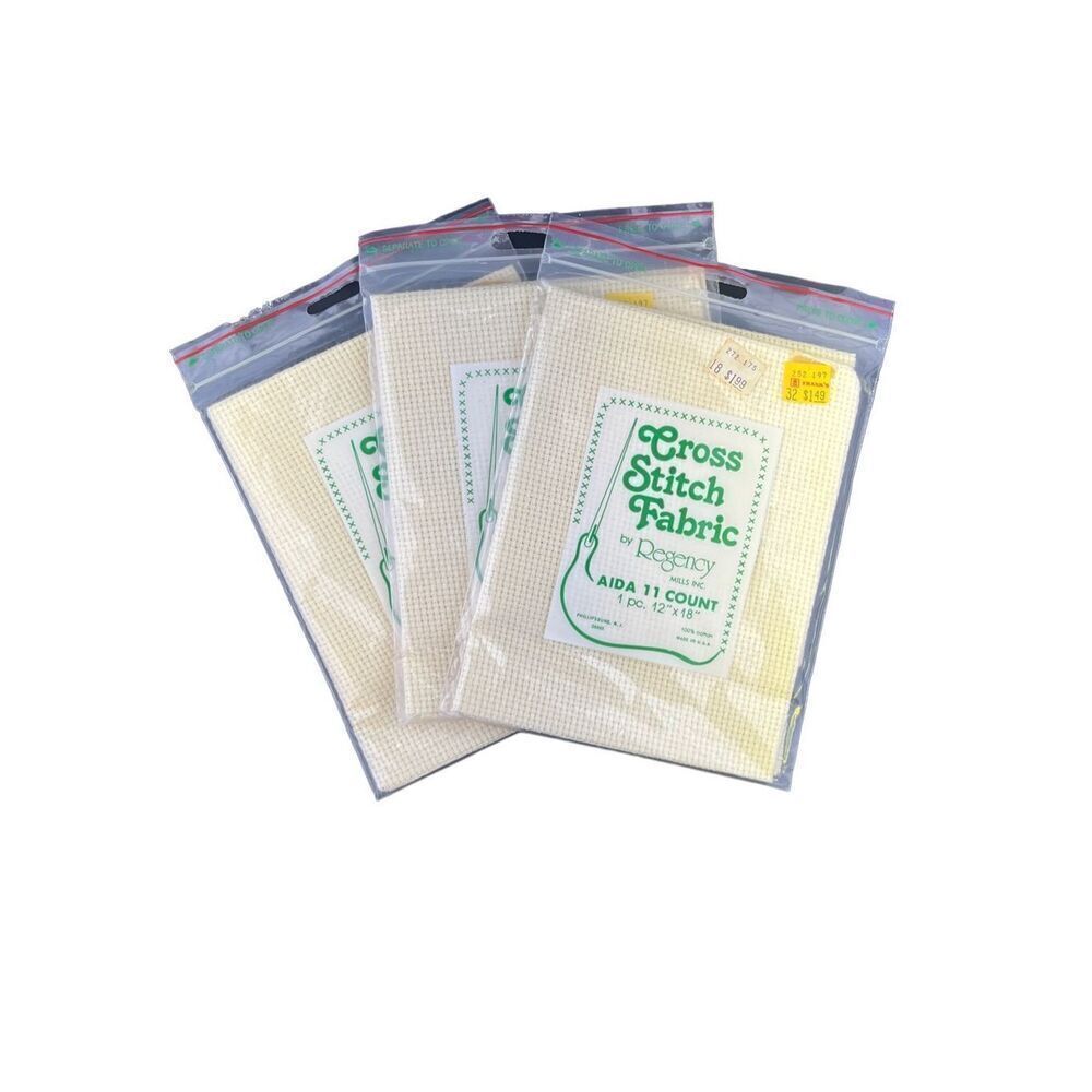 Vintage Regency Aida 11 count off white cross stitch embroidery fabric sealed lo